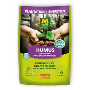 Humus Fertilizante 100 % Lombri-Compost Masso Garden en saco de 3 litros