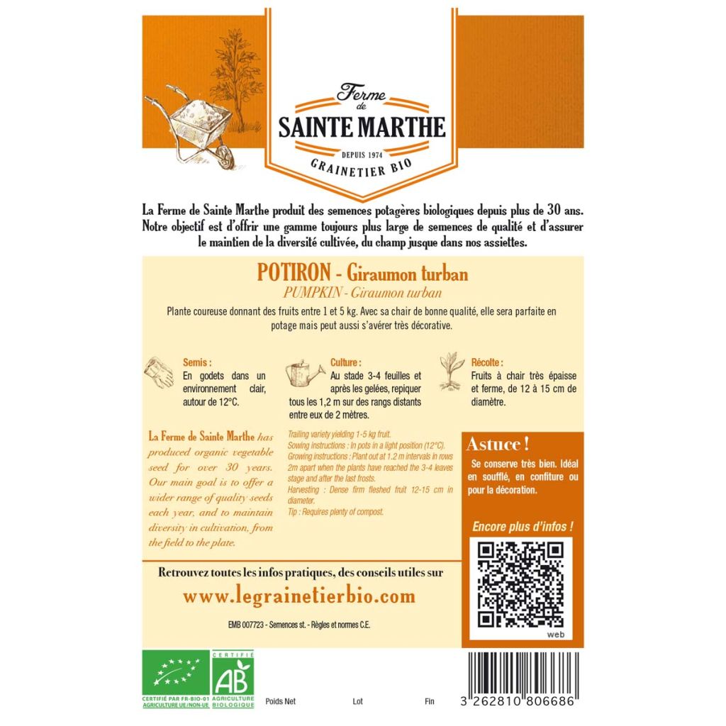 Calabaza Giraumon Turban Bio - Ferme de Sainte Marthe