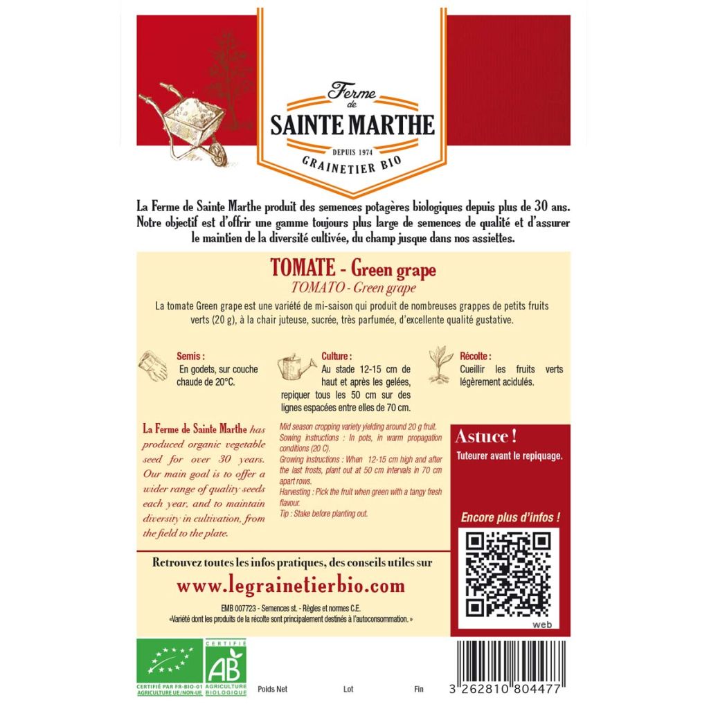 Tomate Green Grape AB - Ferme de Ste Marthe