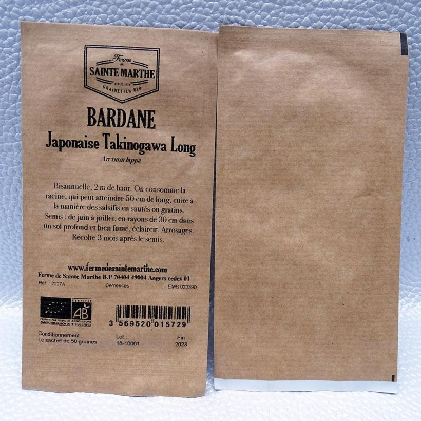 Ejemplo de ejemplar de Bardane Japonaise Takinogawa Long ou Gobo Bio - Ferme de Ste Marthe Graines tal y como se entrega