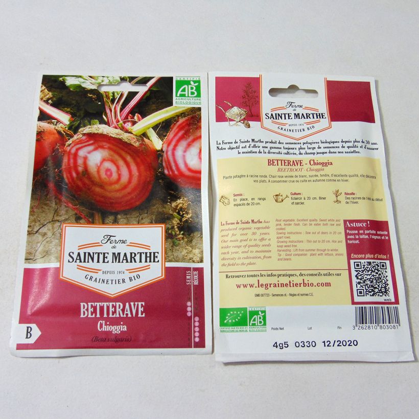 Ejemplo de ejemplar de Betterave Chioggia Bio - Ferme de Sainte Marthe Graines tal y como se entrega