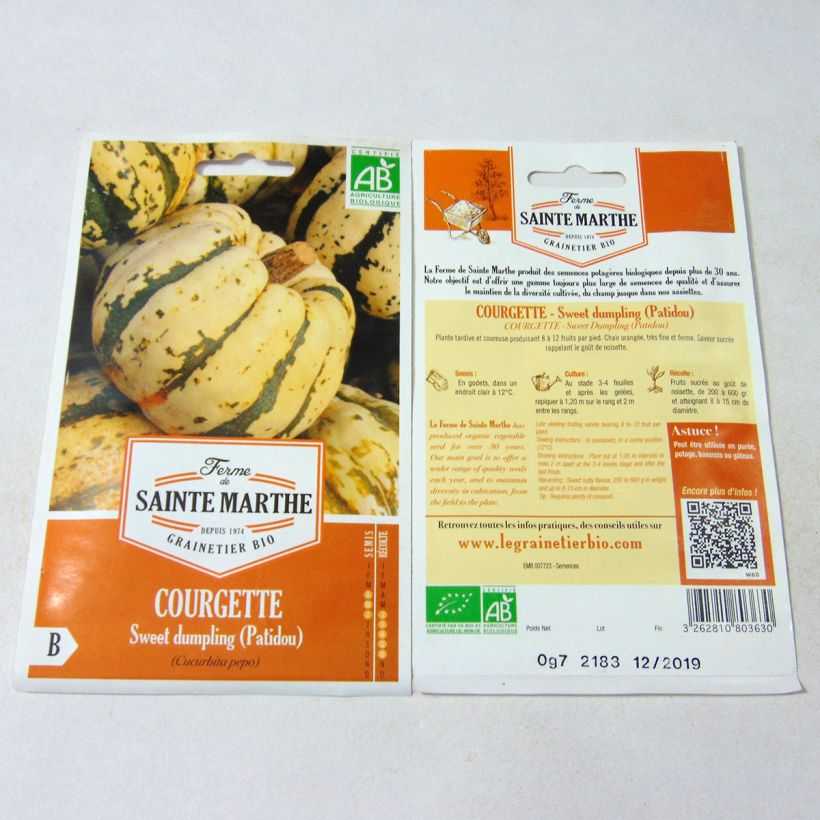 Ejemplo de ejemplar de Courge Sweet dumpling (Patidou) Bio - Ferme de Sainte Marthe Graines tal y como se entrega