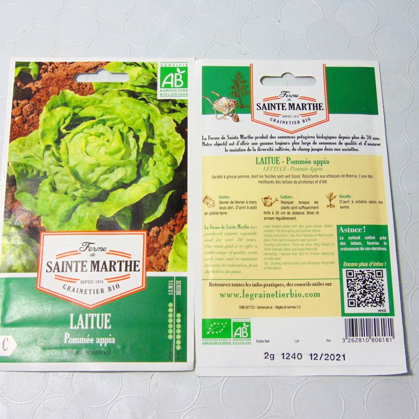 Ejemplo de ejemplar de Lechuga Appia Bio - Ferme de Sainte Marthe saco de 500 semillas (2g) tal y como se entrega