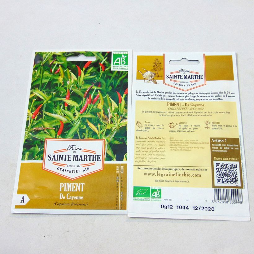 Ejemplo de ejemplar de Piment de Cayenne Bio - Ferme de Sainte Marthe Graines tal y como se entrega