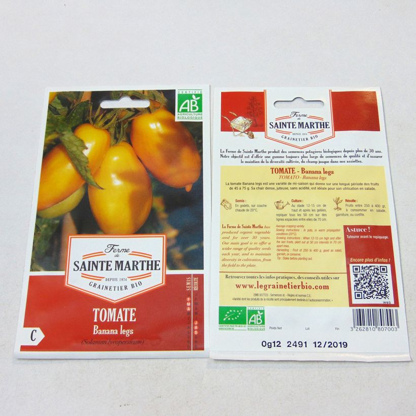 Ejemplo de ejemplar de Tomate Banana Legs Bio - Ferme de Sainte Marthe Graines tal y como se entrega