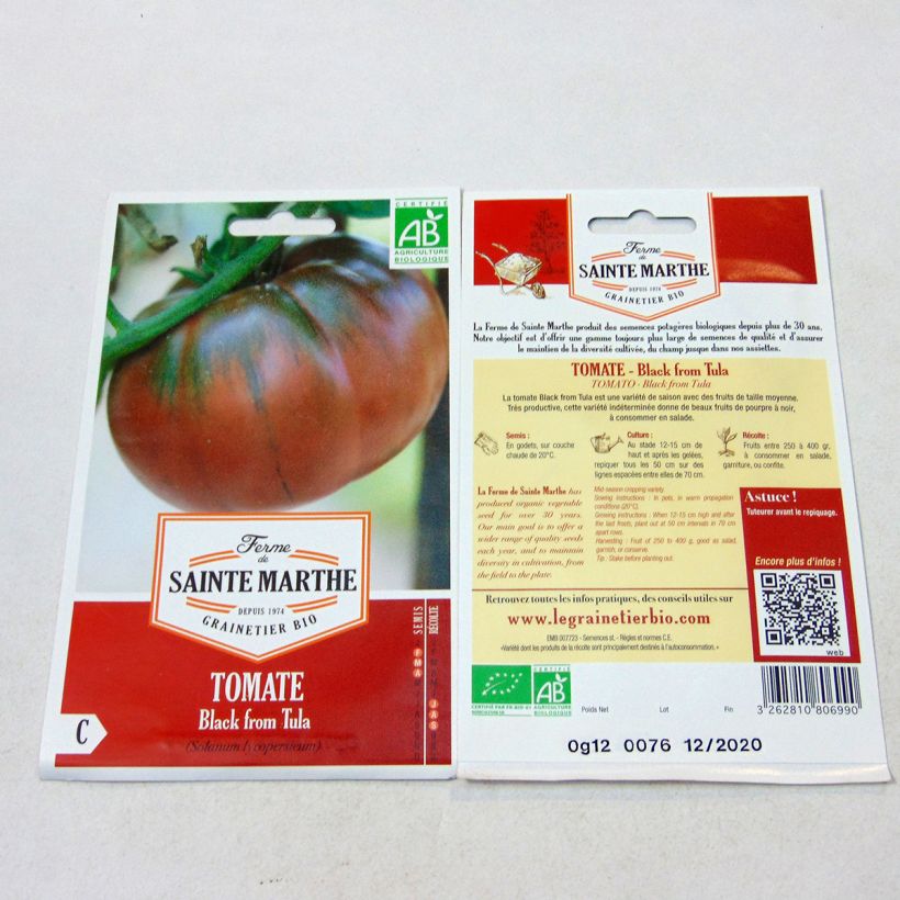 Ejemplo de ejemplar de Tomate Black From Tula Bio - Ferme de Sainte Marthe Graines tal y como se entrega