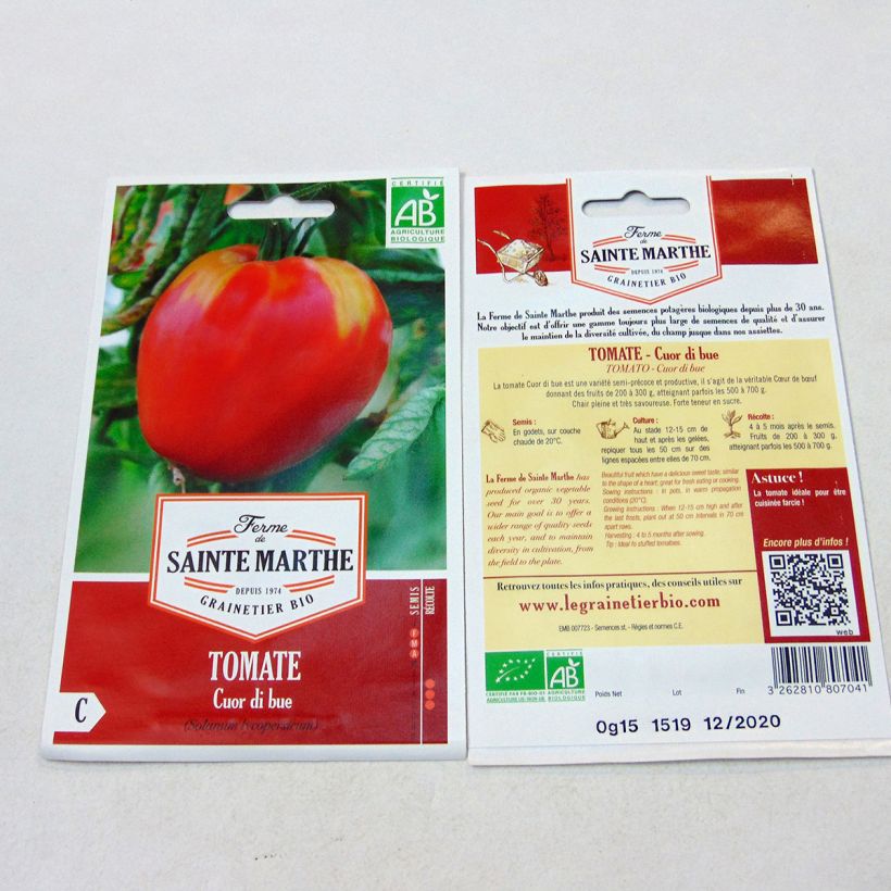 Ejemplo de ejemplar de Tomate Cuor Di Bue Bio - Cœur de Bœuf - Ferme de Sainte Marthe Graines tal y como se entrega