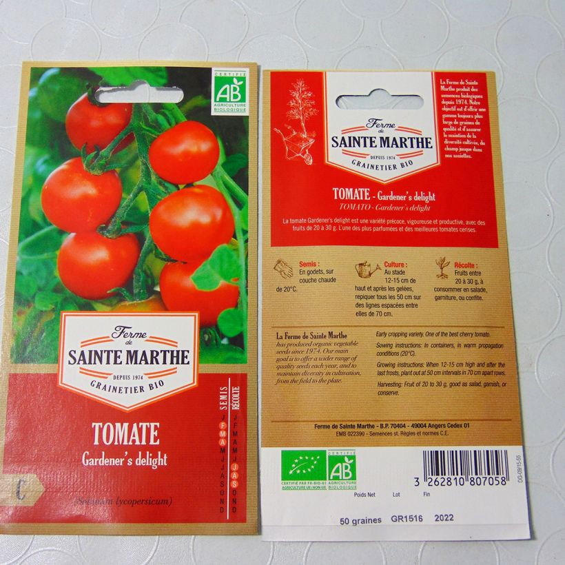 Ejemplo de ejemplar de Tomate Garderner's Delight Bio - Ferme de Sainte Marthe Graines tal y como se entrega