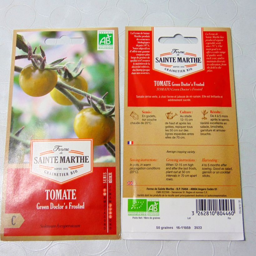 Ejemplo de ejemplar de Tomate Green Doctor's Frosted Bio - Ferme de Sainte Marthe Graines tal y como se entrega