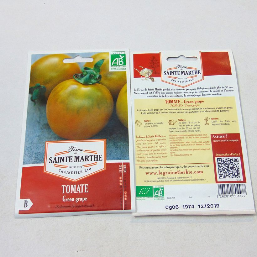 Ejemplo de ejemplar de Tomate Green Grape Bio - Ferme de Sainte Marthe Graines tal y como se entrega