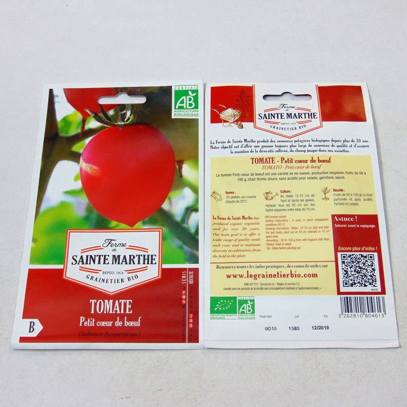 Ejemplo de ejemplar de Tomate Petit Coeur de Boeuf Bio - Ferme de Sainte Marthe Graines tal y como se entrega