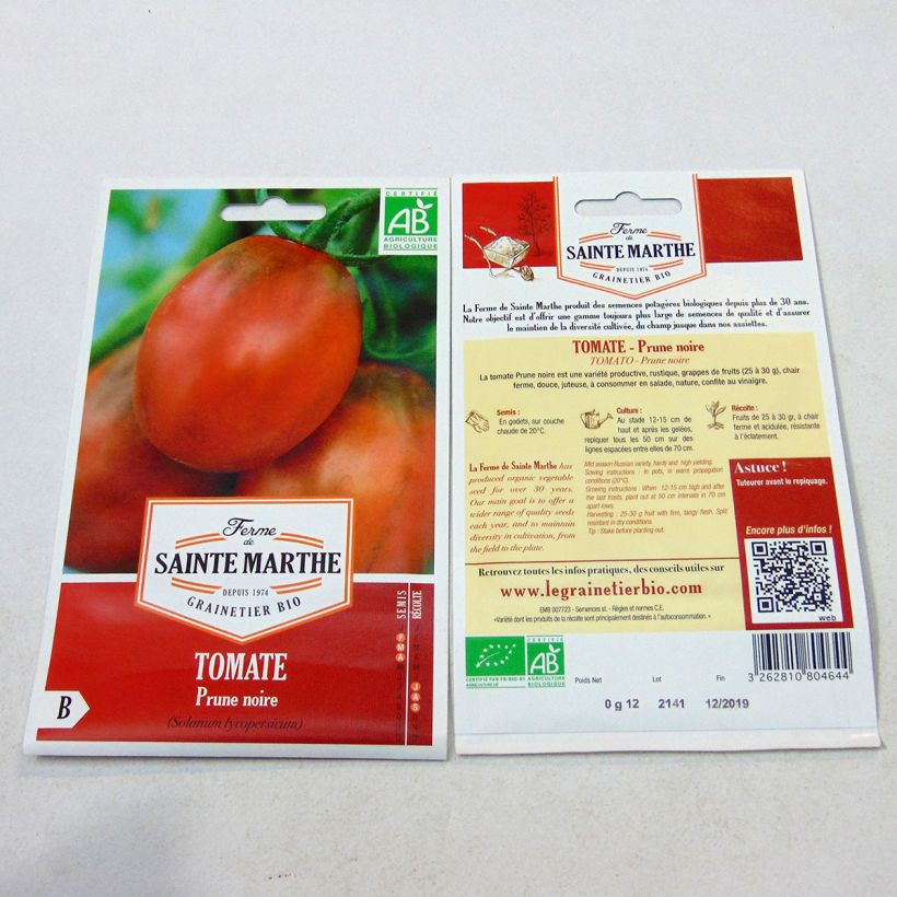 Ejemplo de ejemplar de Tomate Prune Noire Bio - Ferme de Sainte Marthe Graines tal y como se entrega