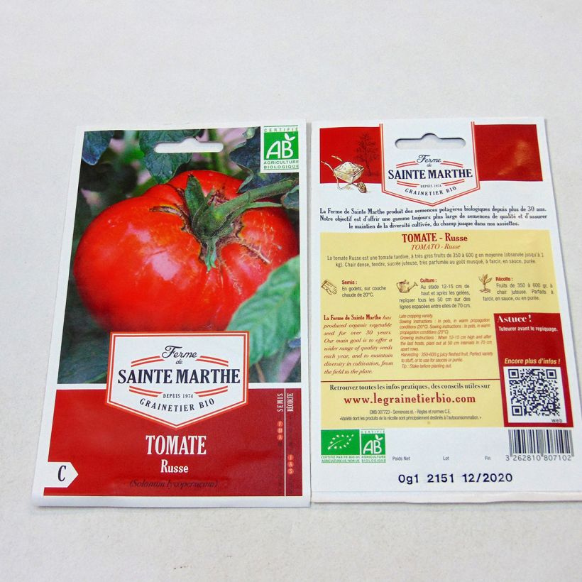 Ejemplo de ejemplar de Tomate Russe rouge Bio - Ferme de Sainte Marthe Graines tal y como se entrega